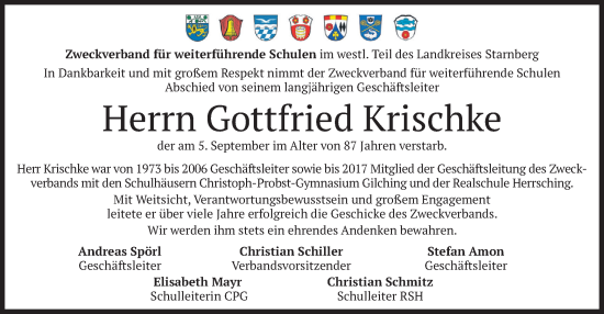 Traueranzeige von Gottfried Krischke von merkurtz