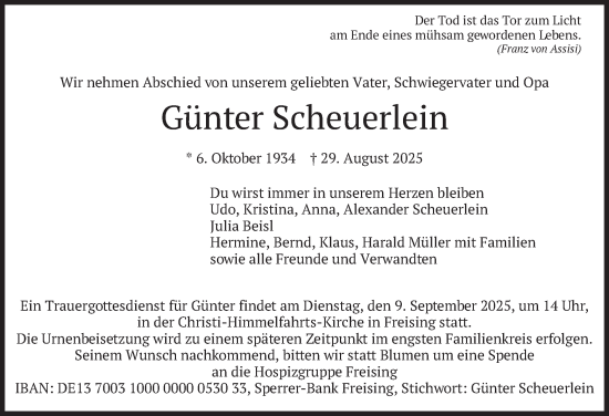 Traueranzeige von Günter Scheuerlein von merkurtz