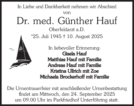 Traueranzeige von Günther Hauf von merkurtz