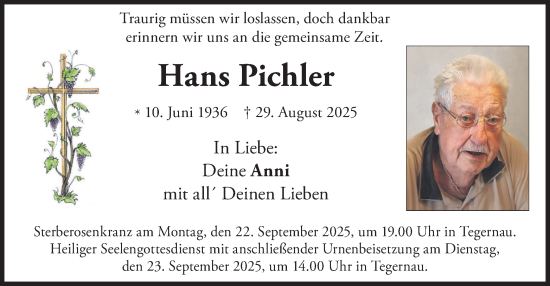 Traueranzeige von Hans Pichler von merkurtz