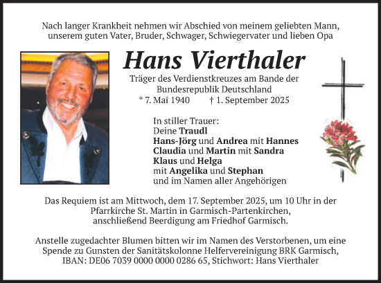 Traueranzeige von Hans Vierthaler von merkurtz