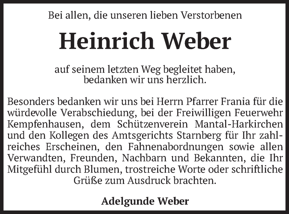  Traueranzeige für Heinrich Weber vom 20.09.2025 aus merkurtz
