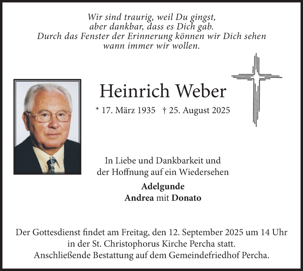  Traueranzeige für Heinrich Weber vom 06.09.2025 aus merkurtz