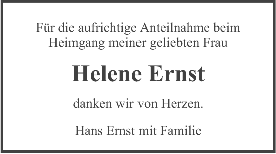 Traueranzeige von Helene Ernst von merkurtz