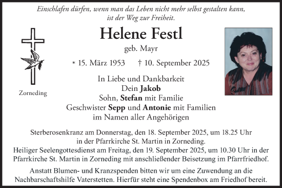 Traueranzeige von Helene Festl von merkurtz