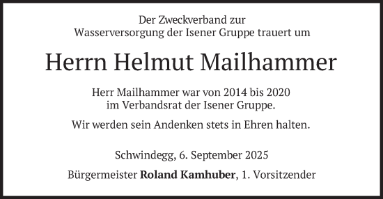 Traueranzeige von Helmut Mailhammer von merkurtz