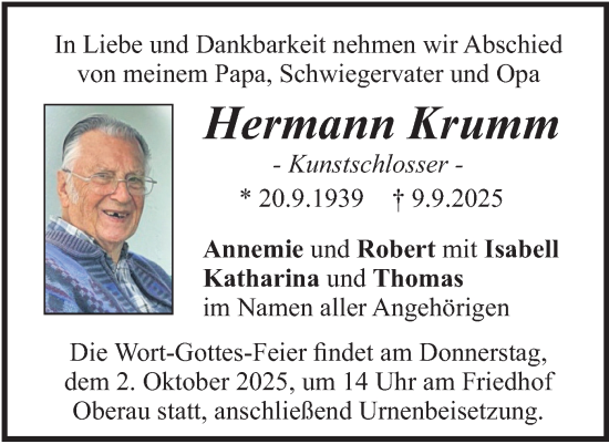 Traueranzeige von Hermann Krumm von merkurtz