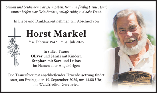 Traueranzeige von Horst Markel von merkurtz