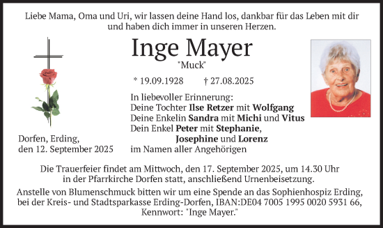 Traueranzeige von Inge Mayer von merkurtz