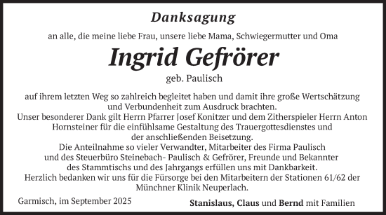 Traueranzeige von Ingrid Gefrörer von merkurtz