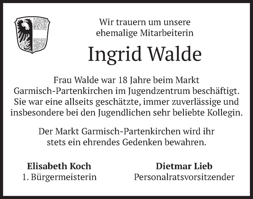  Traueranzeige für Ingrid Walde vom 09.09.2025 aus merkurtz