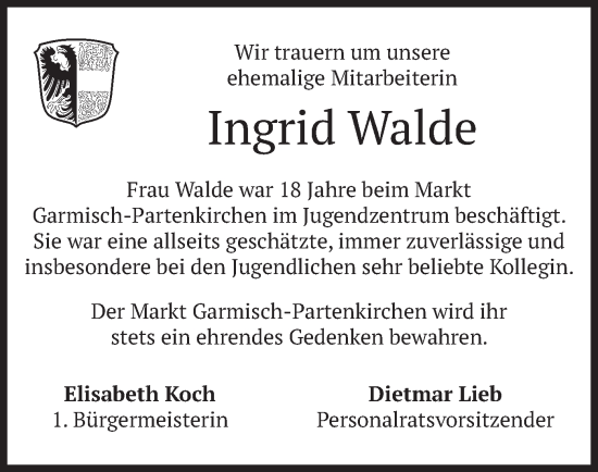 Traueranzeige von Ingrid Walde von merkurtz