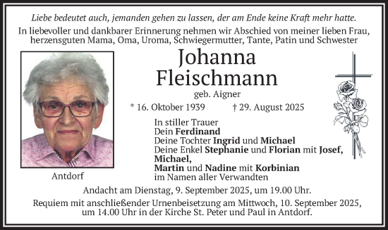 Traueranzeige von Johanna Fleischmann von merkurtz