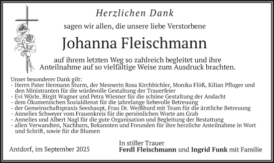 Traueranzeige von Johanna Fleischmann von merkurtz