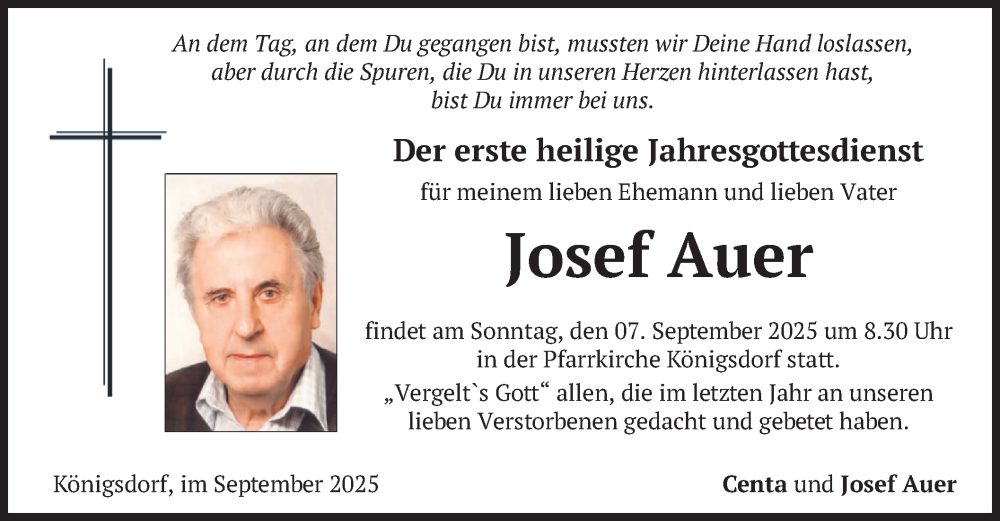  Traueranzeige für Josef Auer vom 04.09.2025 aus merkurtz