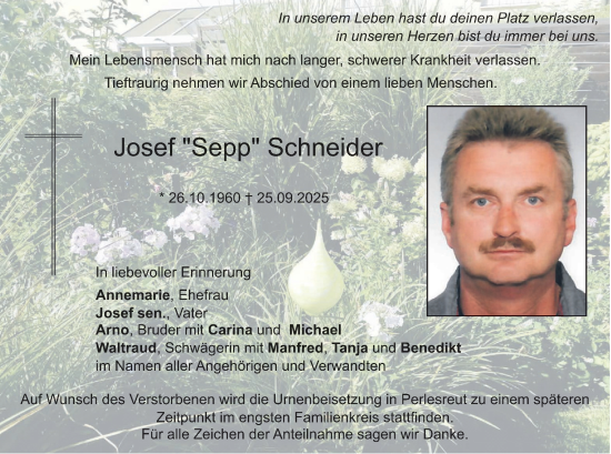 Traueranzeige von Josef Schneider von merkurtz