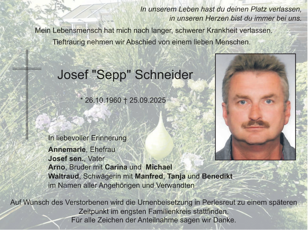  Traueranzeige für Josef Schneider vom 27.09.2025 aus merkurtz