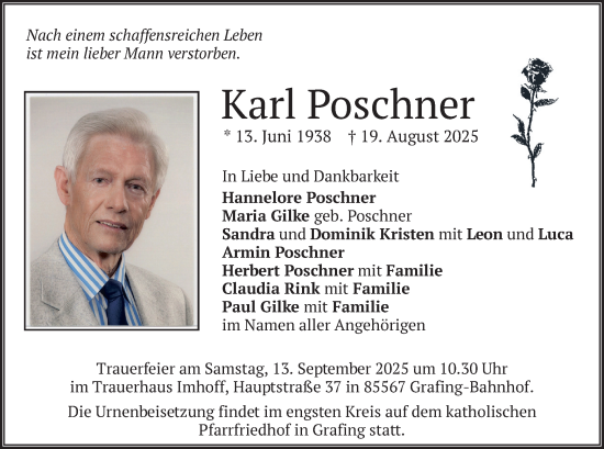 Traueranzeige von Karl Poschner von merkurtz