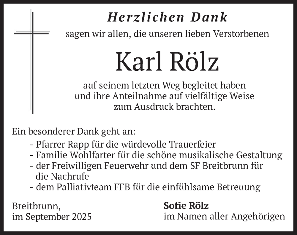  Traueranzeige für Karl Rölz vom 13.09.2025 aus merkurtz