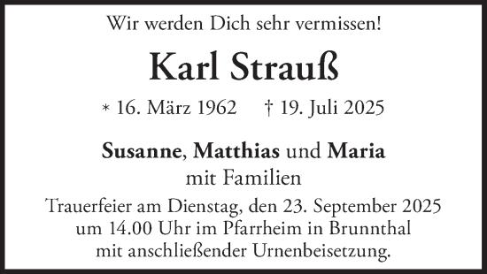 Traueranzeige von Karl Strauß von merkurtz