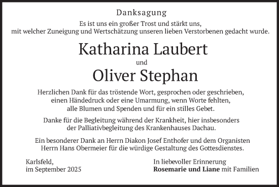 Traueranzeige von Katharina Laubert und Oliver Stephan von merkurtz