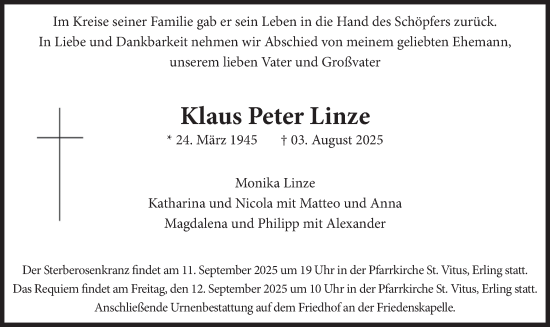 Traueranzeige von Klaus Peter Linze von merkurtz