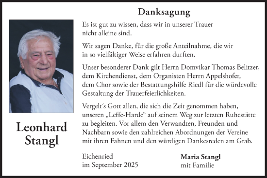 Traueranzeige von Leonhard Stangl von merkurtz