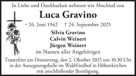 Traueranzeige von Luca Gravino von merkurtz