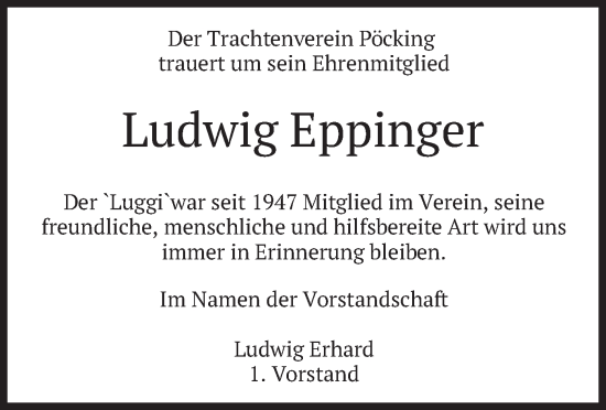 Traueranzeige von Ludwig Eppinger von merkurtz