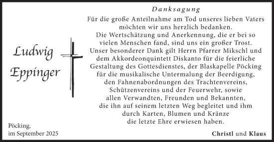 Traueranzeige von Ludwig Eppinger von merkurtz