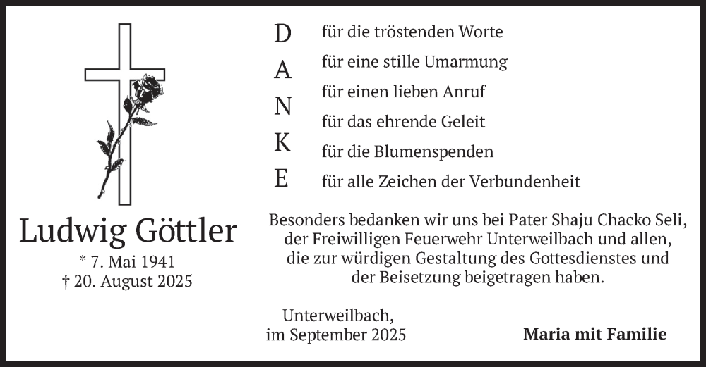  Traueranzeige für Ludwig Göttler vom 20.09.2025 aus merkurtz
