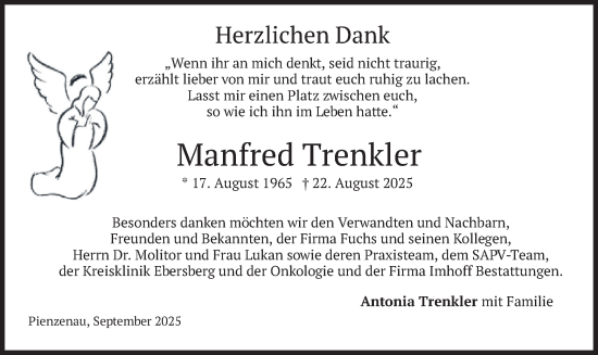Traueranzeige von Manfred Trenkler von merkurtz