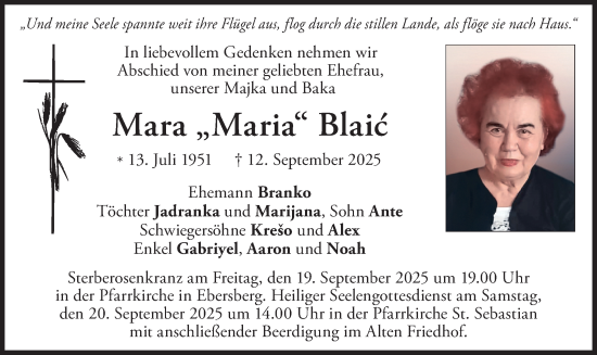 Traueranzeige von Mara Blaić von merkurtz