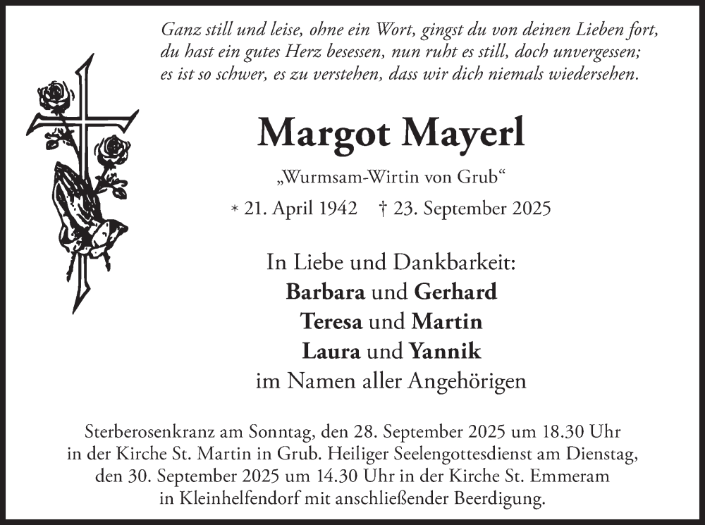  Traueranzeige für Margot Mayerl vom 27.09.2025 aus merkurtz