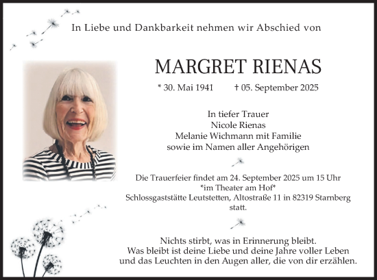 Traueranzeige von Margret Rienas von merkurtz