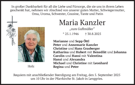 Traueranzeige von Maria Kanzler von merkurtz