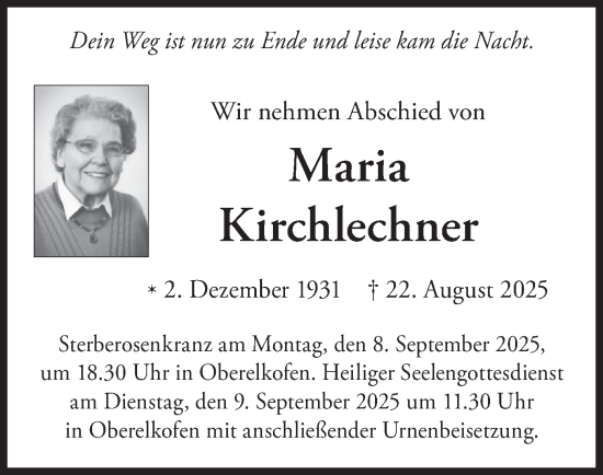 Traueranzeige von Maria Kirchlechner von merkurtz