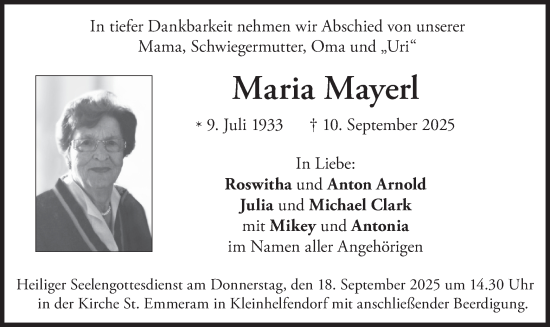 Traueranzeige von Maria Mayerl von merkurtz