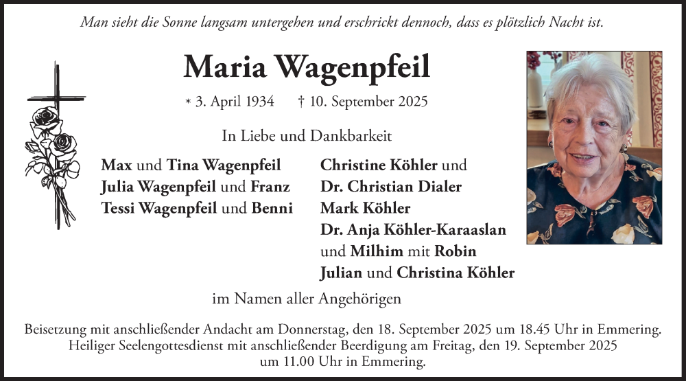  Traueranzeige für Maria Wagenpfeil vom 13.09.2025 aus merkurtz