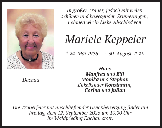 Traueranzeige von Mariele Keppeler von merkurtz