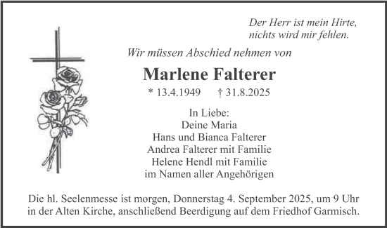 Traueranzeige von Marlene Falterer von merkurtz