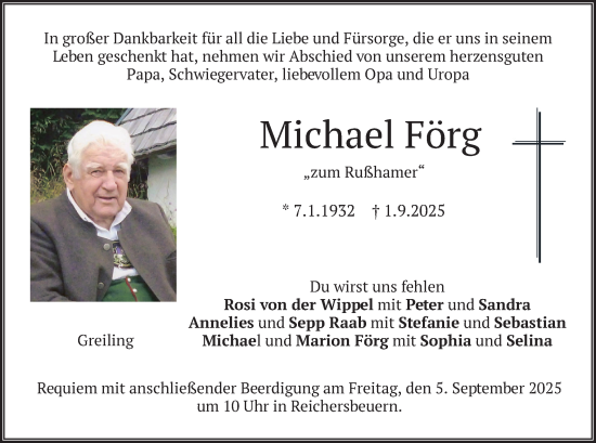 Traueranzeige von Michael Förg von merkurtz
