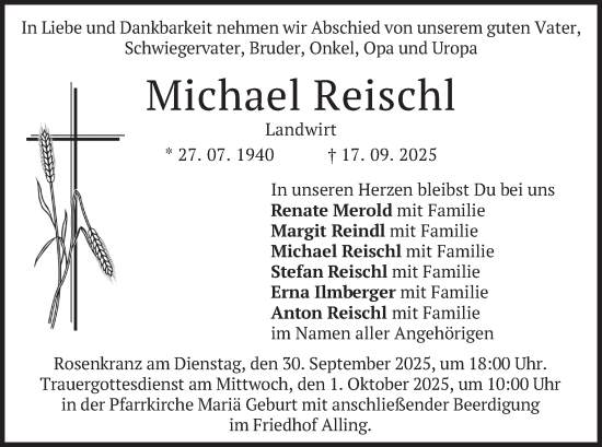 Traueranzeige von Michael Reischl von merkurtz