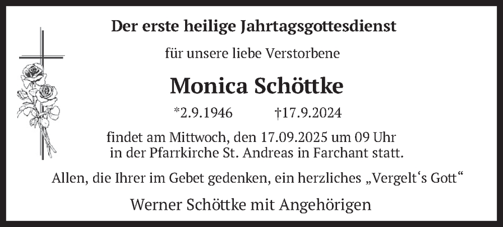 Traueranzeige für Monica Schöttke vom 16.09.2025 aus merkurtz