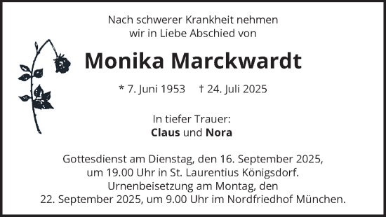 Traueranzeige von Monika Marckwardt von merkurtz