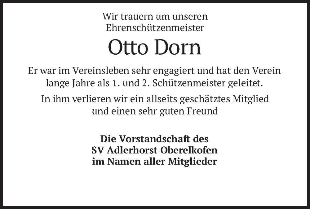  Traueranzeige für Otto Dorn vom 20.09.2025 aus merkurtz