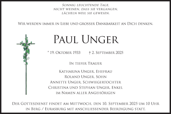 Traueranzeige von Paul Unger von merkurtz