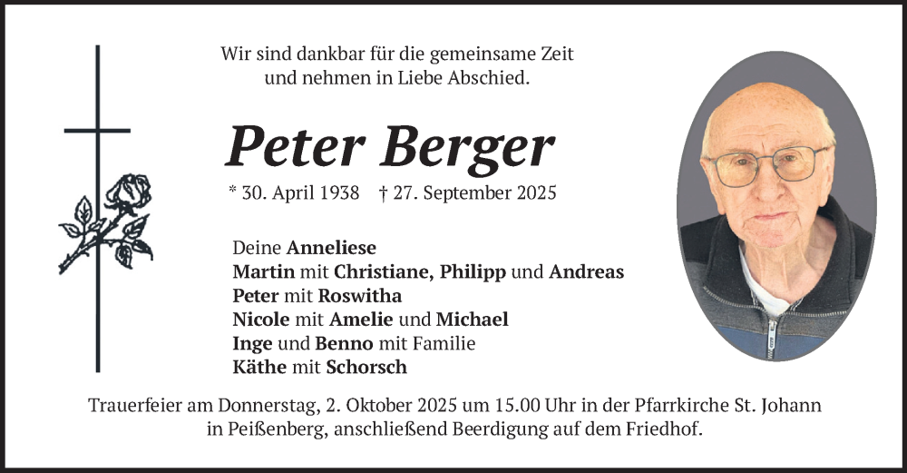  Traueranzeige für Peter Berger vom 30.09.2025 aus merkurtz