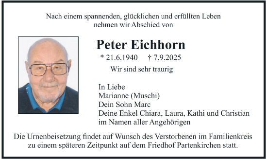 Traueranzeige von Peter Eichhorn von merkurtz