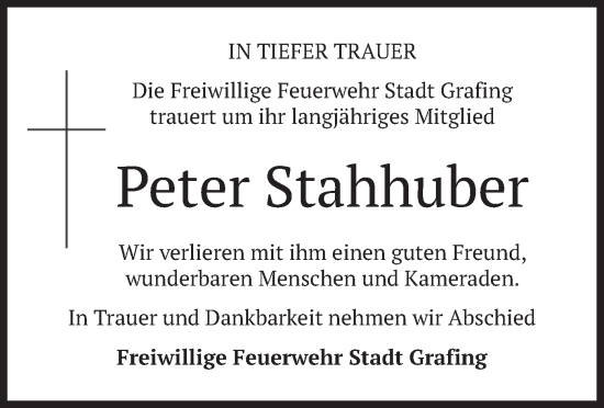 Traueranzeige von Peter Stahhuber von merkurtz